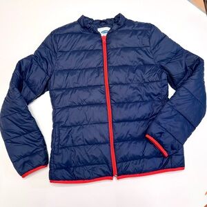 Old Navy Blue Lightweight Puffer Jacket with Red Trim, size XS